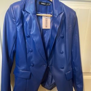 Missguided Cobolt Blue pleather blazer